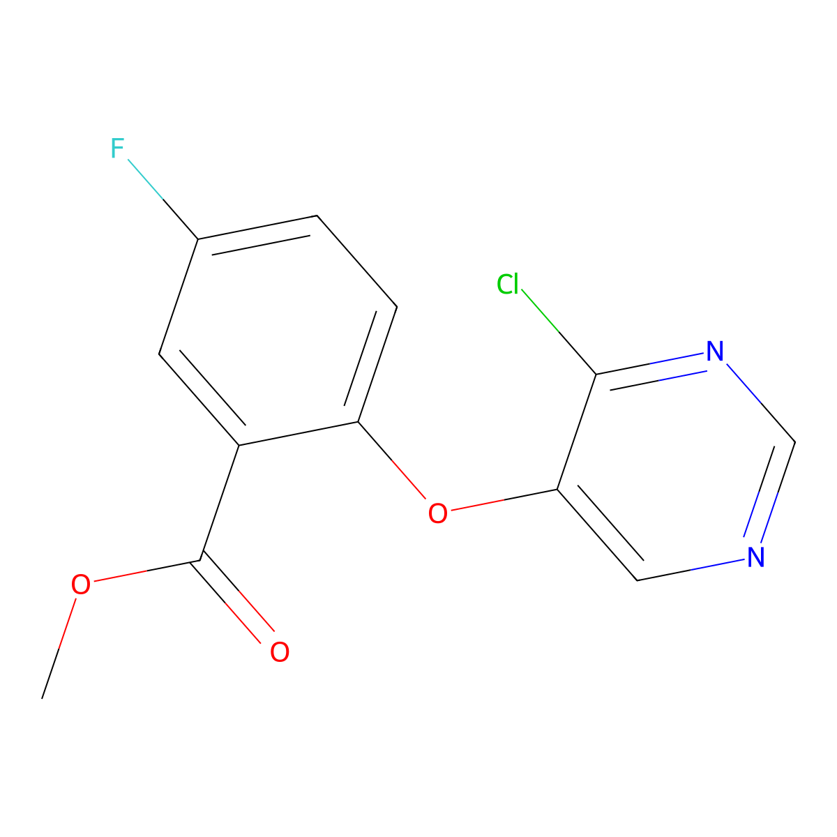 Methyl 2-((4-chloropyrimidin-5-yl)oxy)-5-fluorobenzoate molecular structure, CAS 2169920-28-7