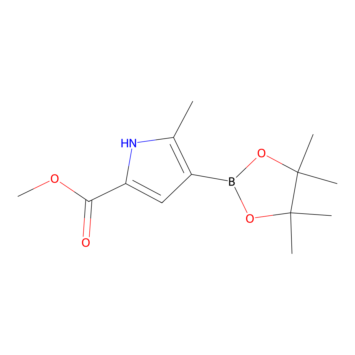 Methyl 5-methyl-4-(4,4,5,5-tetramethyl-1,3,2-dioxaborolan-2-yl)-1H-pyrrole-2-carboxylate molecular structure, CAS 2169946-24-9