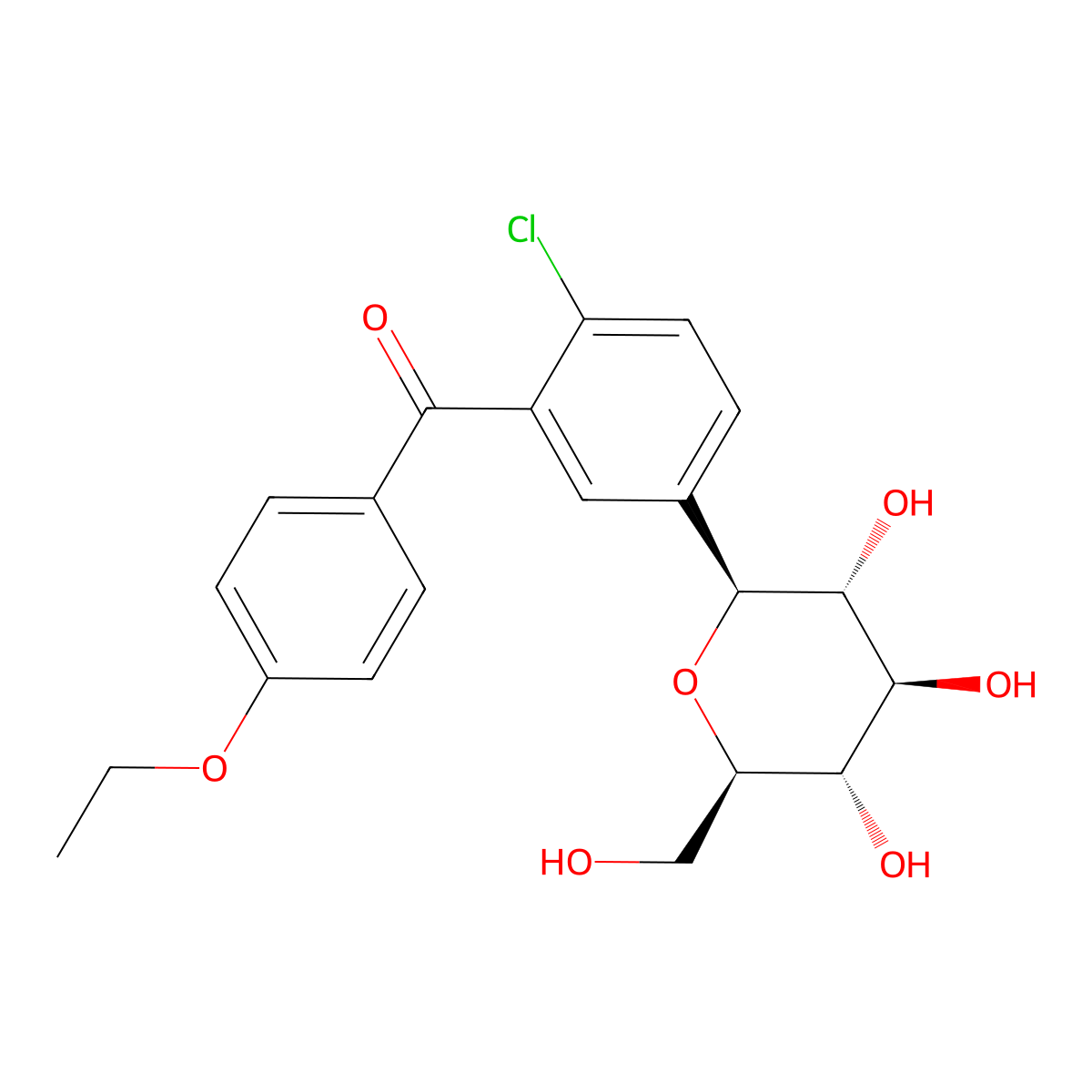 (2-Chloro-5-((2S,3R,4R,5S,6R)-3,4,5-trihydroxy-6-(hydroxymethyl)tetrahydro-2H-pyran-2-yl)phenyl)(4-ethoxyphenyl)methanone molecular structure, CAS 2169998-23-4