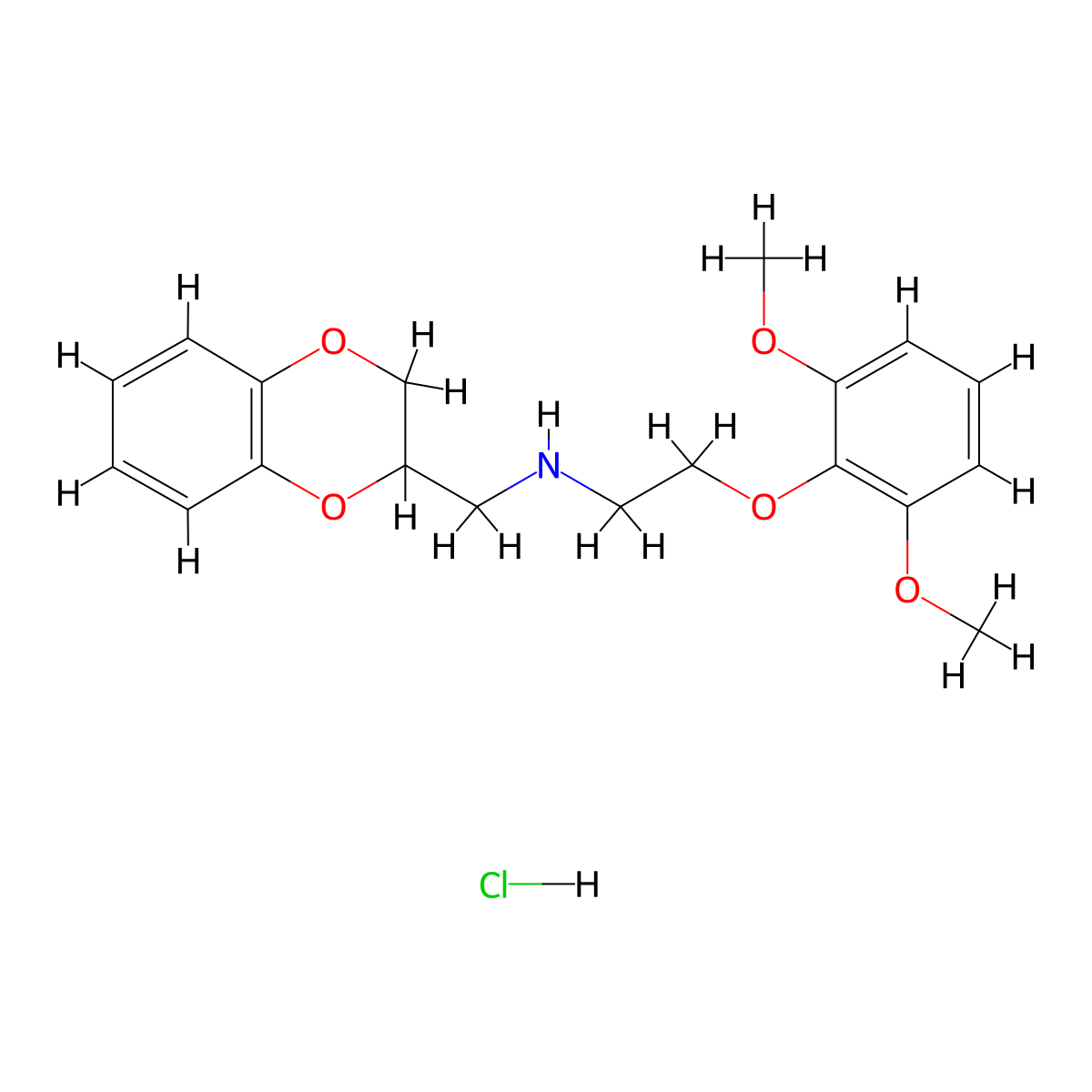 1,4-Benzodioxin-2-methanamine, N-(2-(2,6-dimethoxyphenoxy)ethyl)-2,3-dihydro-, hydrochloride (1:1) molecular structure, CAS 2170-58-3