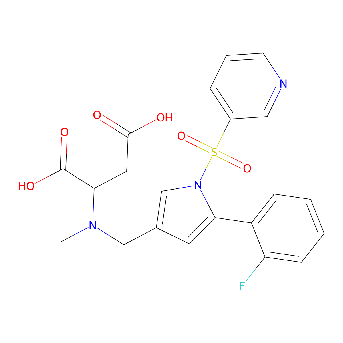 2-(((5-(2-Fluorophenyl)-1-(pyridin-3-ylsulfonyl)-1H-pyrrol-3-yl)methyl)(methyl)amino)succinic Acid molecular structure, CAS 2170020-79-6