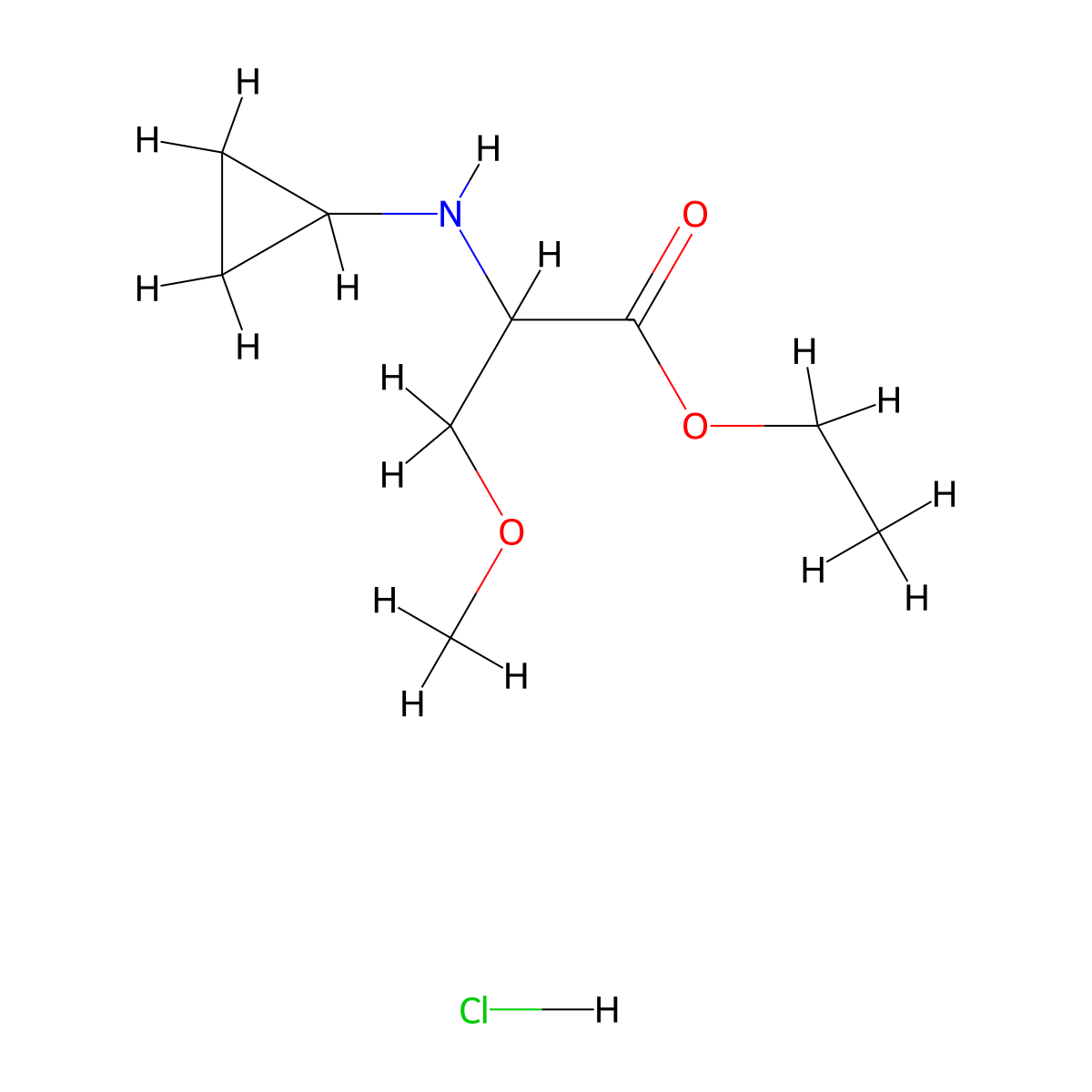 Ethyl 2-(cyclopropylamino)-3-methoxypropanoate hydrochloride molecular structure, CAS 2170123-30-3