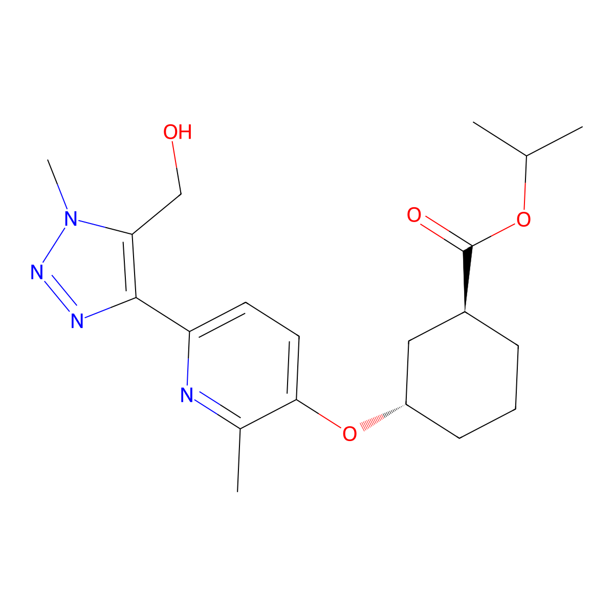 Isopropyl (1S,3S)-3-((6-(5-(hydroxymethyl)-1-methyl-1H-1,2,3-triazol-4-yl)-2-methylpyridin-3-yl)oxy)cyclohexane-1-carboxylate molecular structure, CAS 2170129-07-2