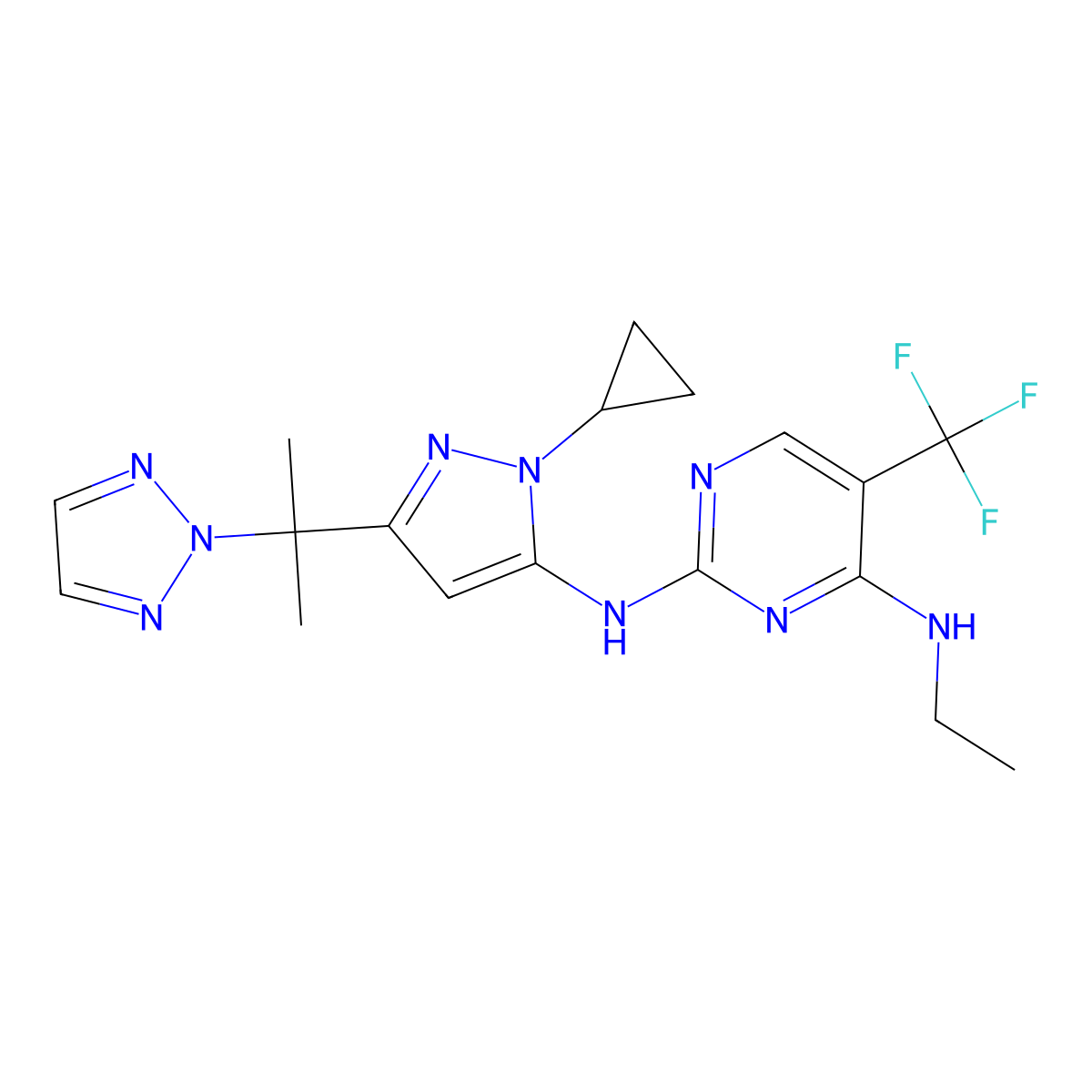N2-(3-(2-(2H-1,2,3-Triazol-2-yl)propan-2-yl)-1-cyclopropyl-1H-pyrazol-5-yl)-N4-ethyl-5-(trifluoromethyl)pyrimidine-2,4-diamine molecular structure, CAS 2170179-24-3