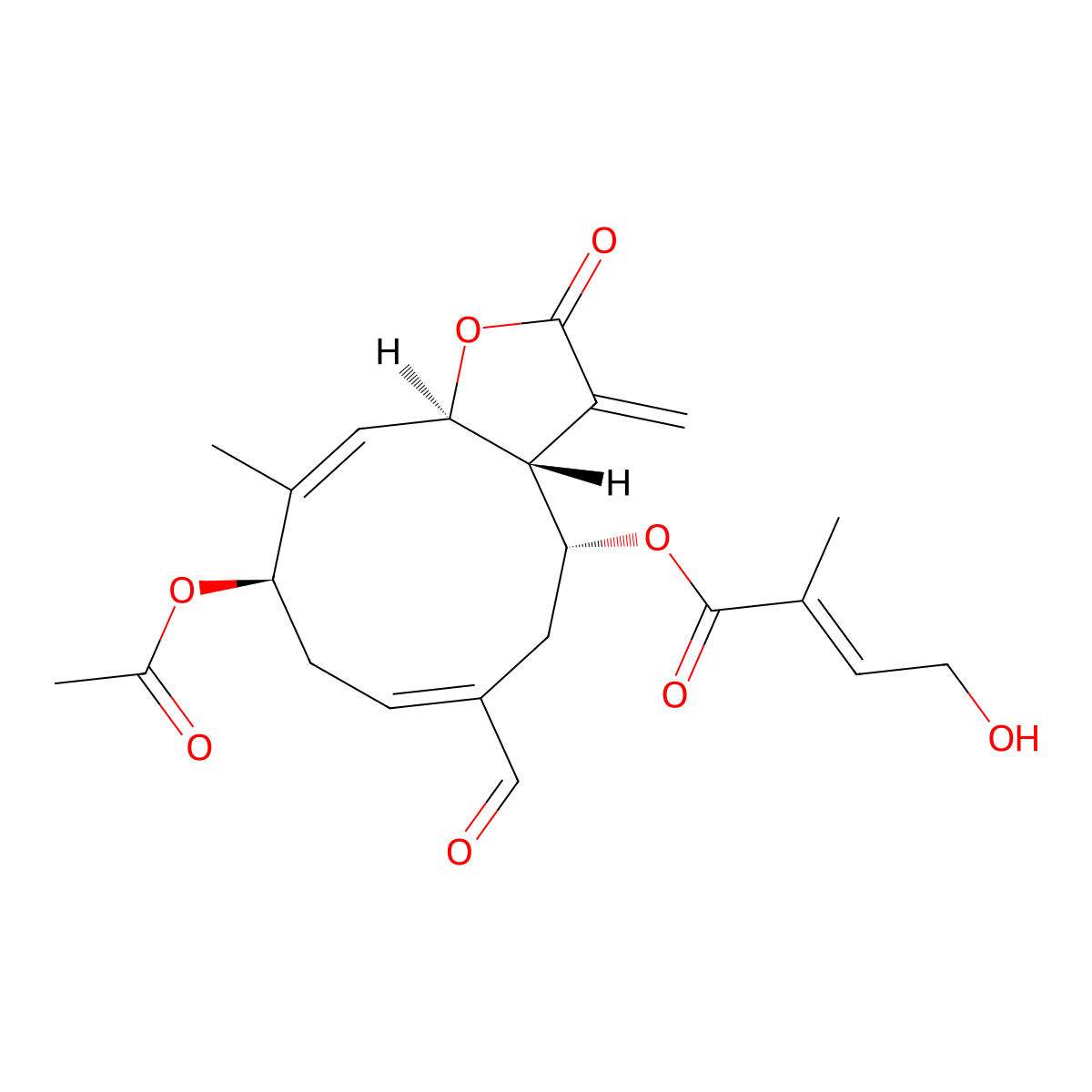 [(3aR,4R,6E,9R,10Z,11aR)-9-acetyloxy-6-formyl-10-methyl-3-methylidene-2-oxo-3a,4,5,8,9,11a-hexahydrocyclodeca[b]furan-4-yl] (E)-4-hydroxy-2-methylbut-2-enoate molecular structure, CAS 2170228-67-6