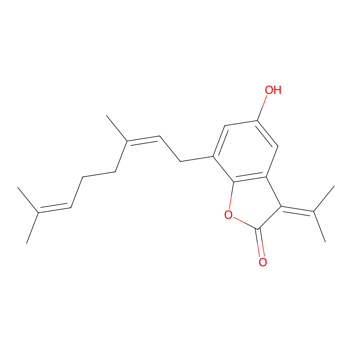 7-(3,7-Dimethylocta-2,6-dienyl)-5-hydroxy-3-propan-2-ylidene-1-benzofuran-2-one molecular structure, CAS 2170388-84-6
