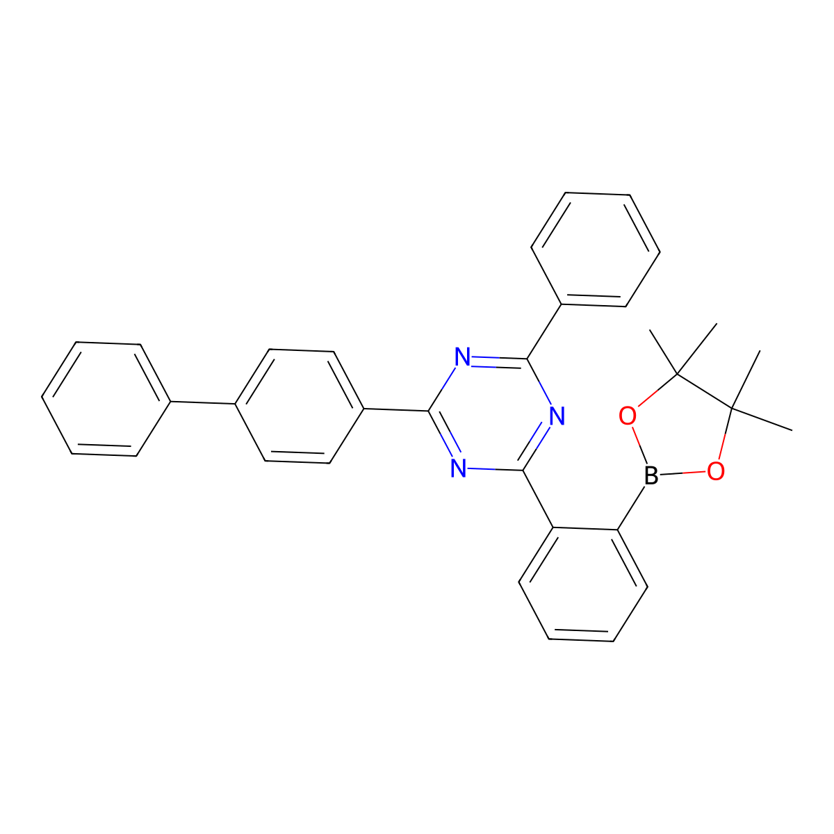 2-([1,1'-Biphenyl]-4-yl)-4-phenyl-6-(2-(4,4,5,5-tetramethyl-1,3,2-dioxaborolan-2-yl)phenyl)-1,3,5-triazine molecular structure, CAS 2170436-41-4