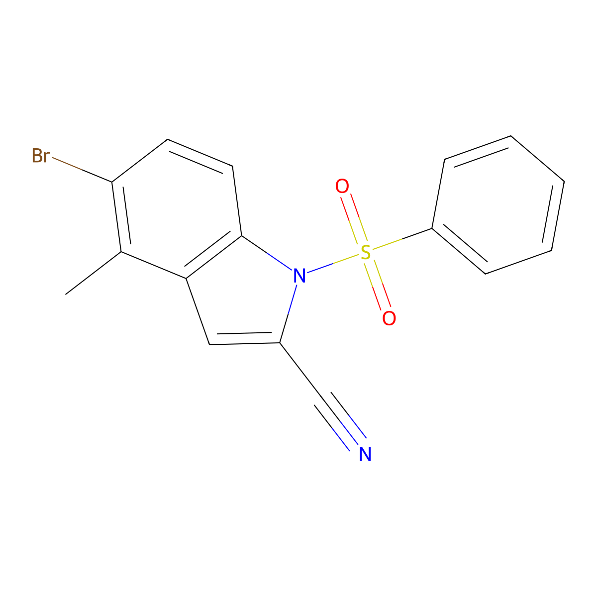 5-Bromo-4-methyl-1-(phenylsulfonyl)-1H-indole-2-carbonitrile molecular structure, CAS 2170451-00-8