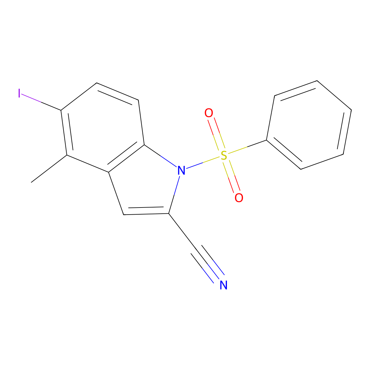 5-iodo-4-methyl-1-(phenylsulfonyl)-1H-indole-2-carbonitrile molecular structure, CAS 2170451-01-9