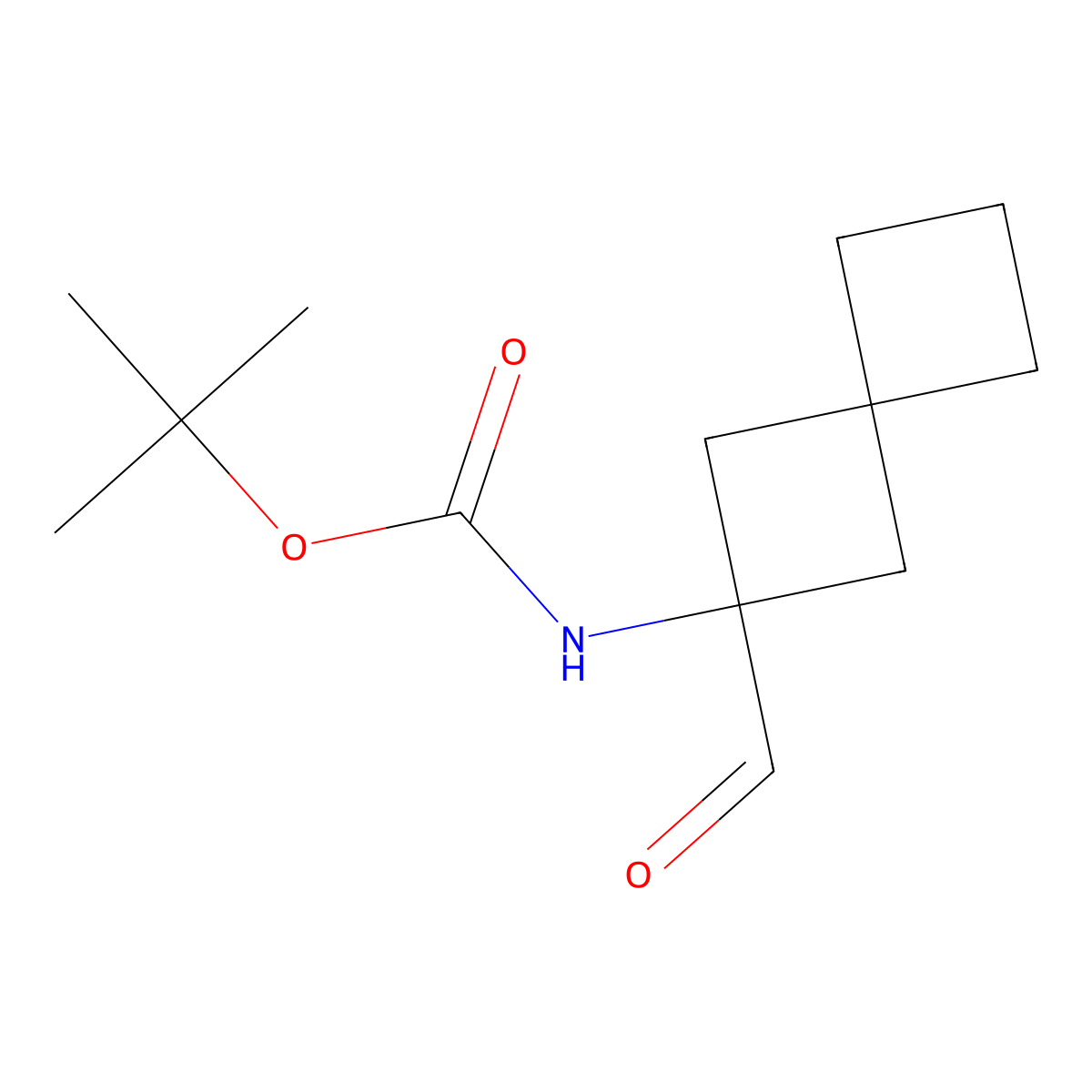 tert-butyl N-(2-formylspiro(3.3)heptan-2-yl)carbamate molecular structure, CAS 2170528-51-3