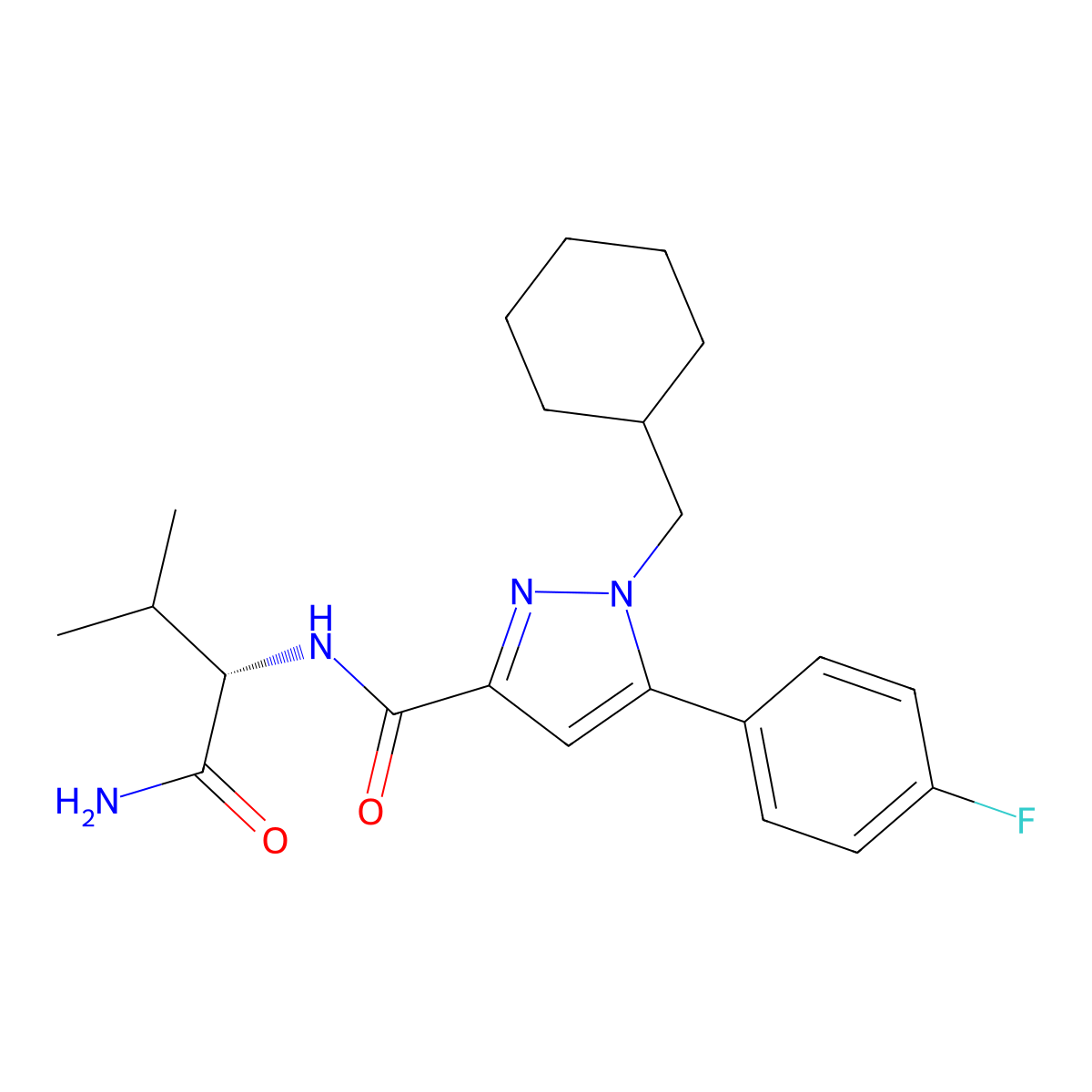 (S)-N-(1-amino-3-methyl-1-oxobutan-2-yl)-1-(cyclohexylmethyl)-5-(4-fluorophenyl)-1H-pyrazole-3-carboxamide molecular structure, CAS 2170550-38-4