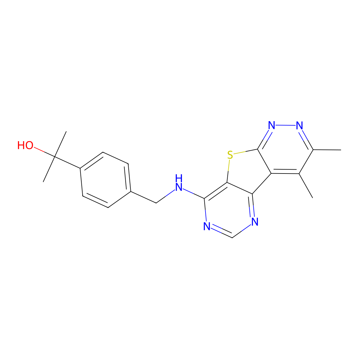2-[4-[[(12,13-Dimethyl-8-thia-3,5,10,11-tetrazatricyclo[7.4.0.02,7]trideca-1(9),2(7),3,5,10,12-hexaen-6-yl)amino]methyl]phenyl]propan-2-ol molecular structure, CAS 2170551-59-2