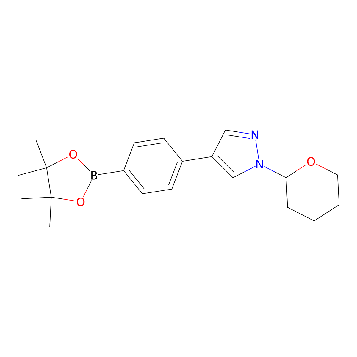 1-(Tetrahydro-2H-pyran-2-yl)-4-(4-(4,4,5,5-tetramethyl-1,3,2-dioxaborolan-2-yl)phenyl)-1H-pyrazole molecular structure, CAS 2170563-95-6