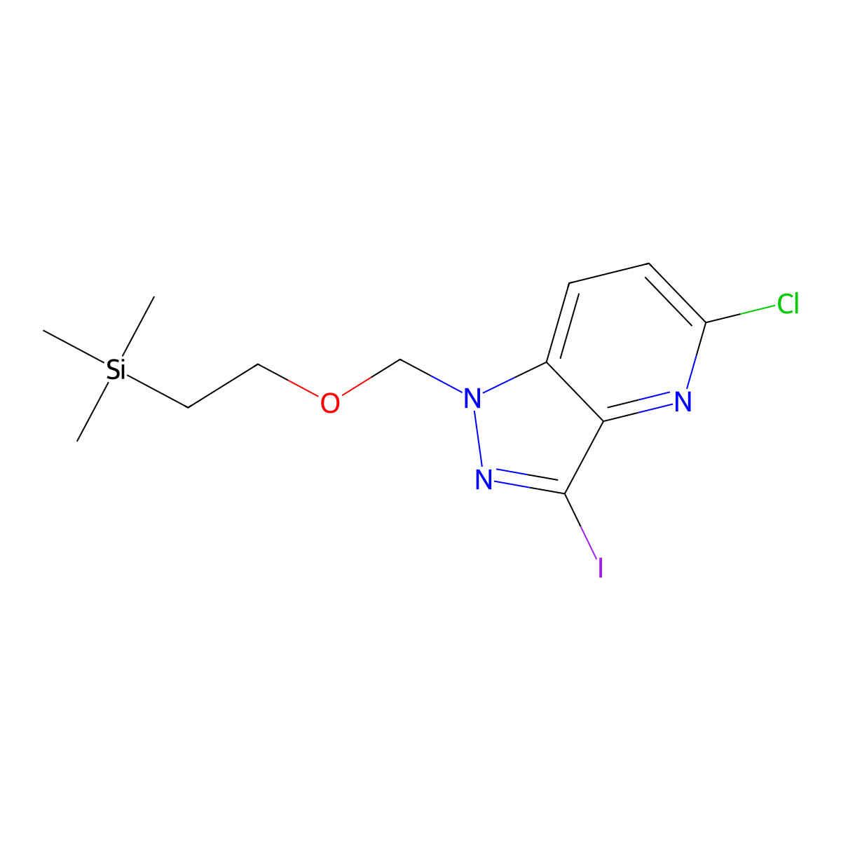 5-chloro-3-iodo-1-{[2-(trimethylsilyl)ethoxy]methyl}-1H-pyrazolo[4,3-b]pyridine molecular structure, CAS 2170597-67-6