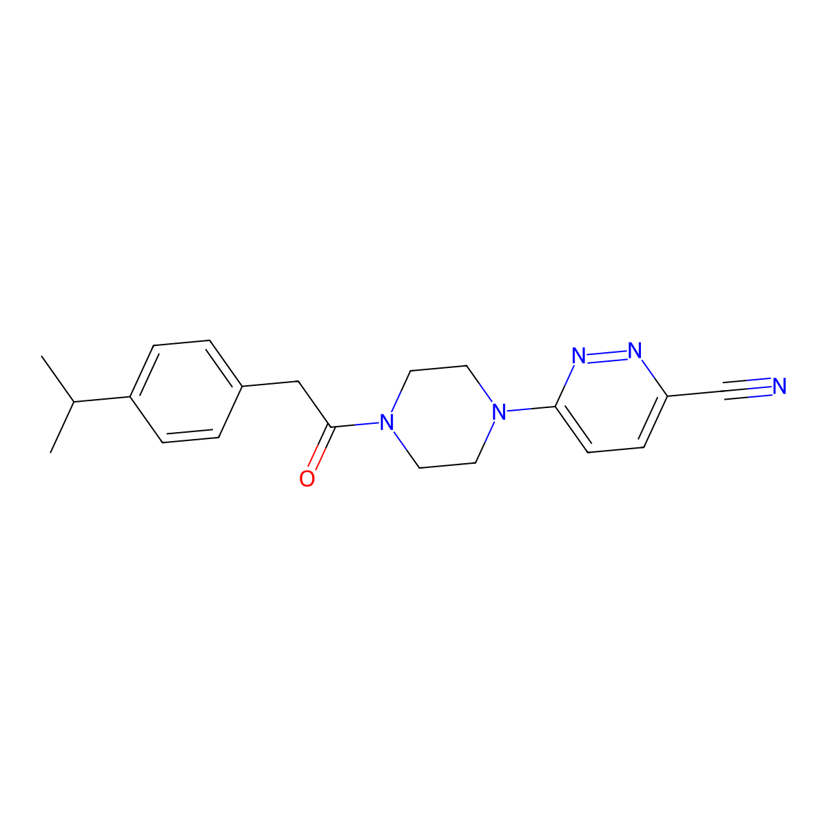 6-(4-(2-(4-Isopropylphenyl)acetyl)piperazin-1-yl)pyridazine-3-carbonitrile molecular structure, CAS 2170608-82-7