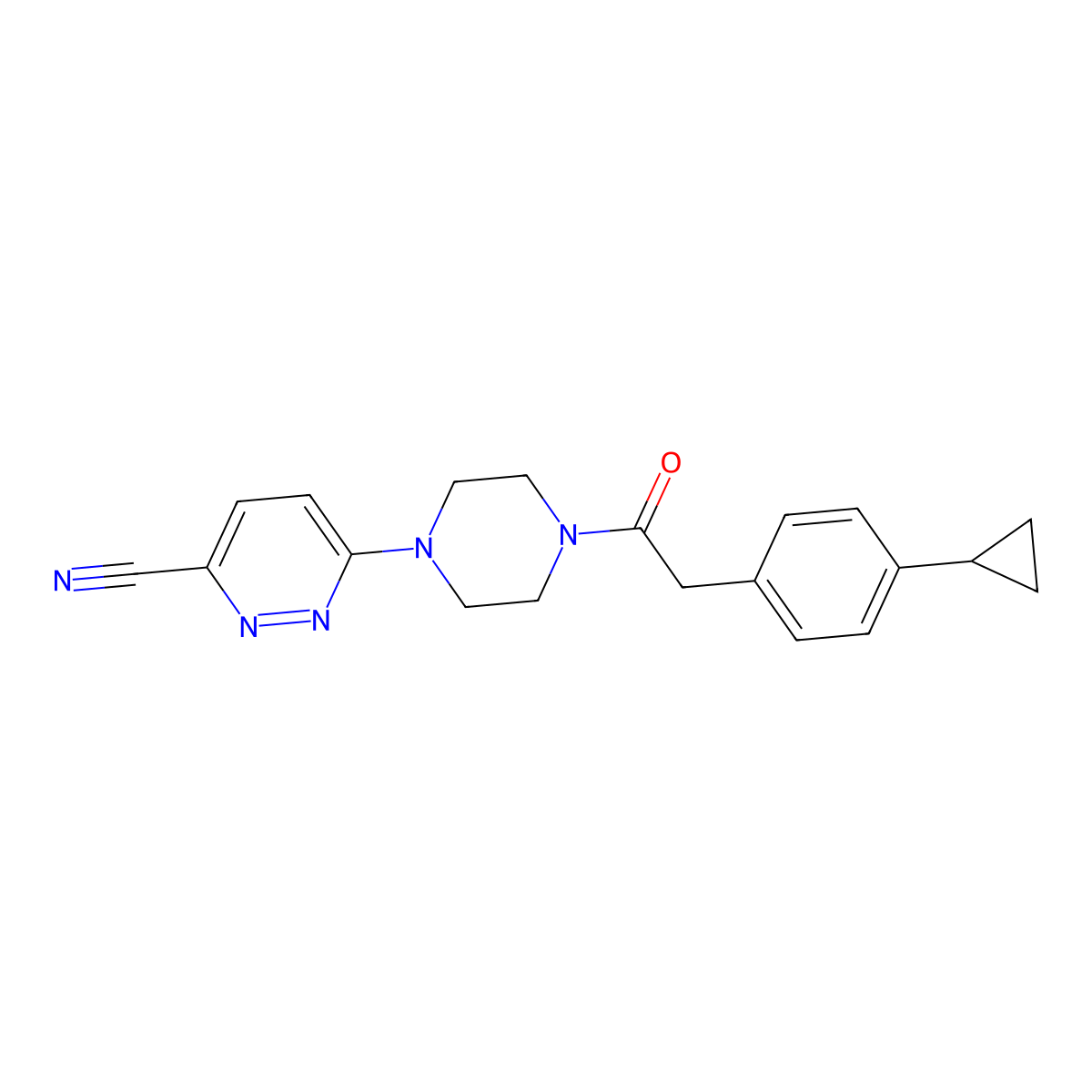 6-{4-[(4-Cyclopropylphenyl)acetyl]piperazin-1-yl}pyridazine-3-carbonitrile molecular structure, CAS 2170608-85-0