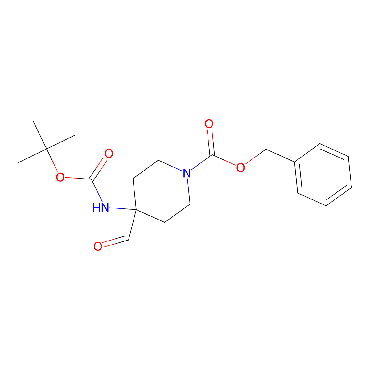 Benzyl 4-((tert-butoxycarbonyl)amino)-4-formylpiperidine-1-carboxylate molecular structure, CAS 2170650-02-7