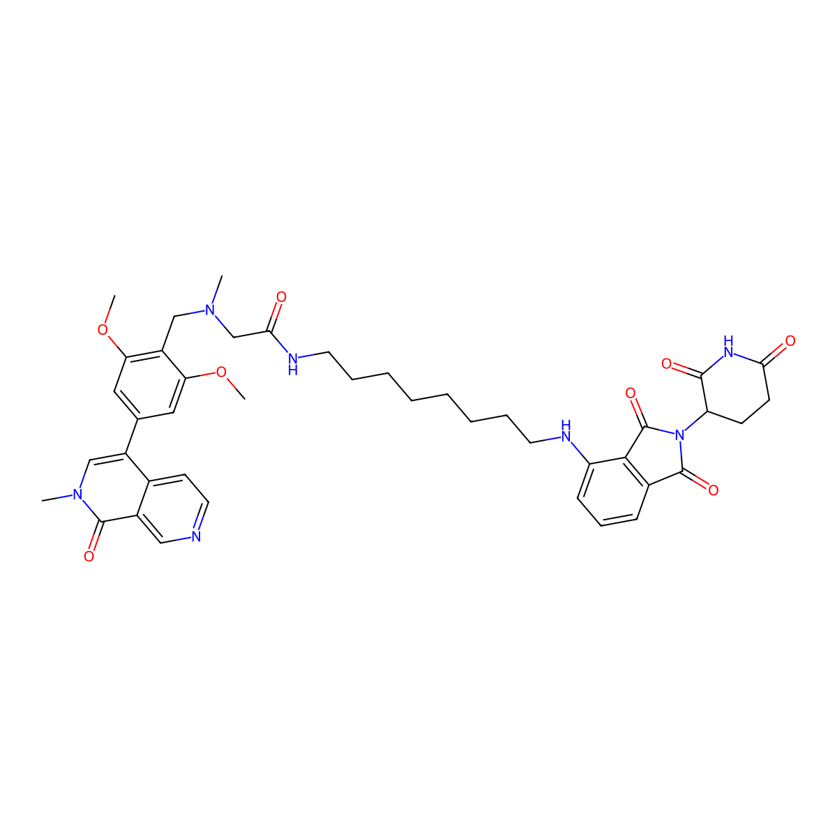 2-((2,6-Dimethoxy-4-(2-methyl-1-oxo-1,2-dihydro-2,7-naphthyridin-4-yl)benzyl)(methyl)amino)-N-(8-((2-(2,6-dioxopiperidin-3-yl)-1,3-dioxoisoindolin-4-yl)amino)octyl)acetamide molecular structure, CAS 2170679-42-0
