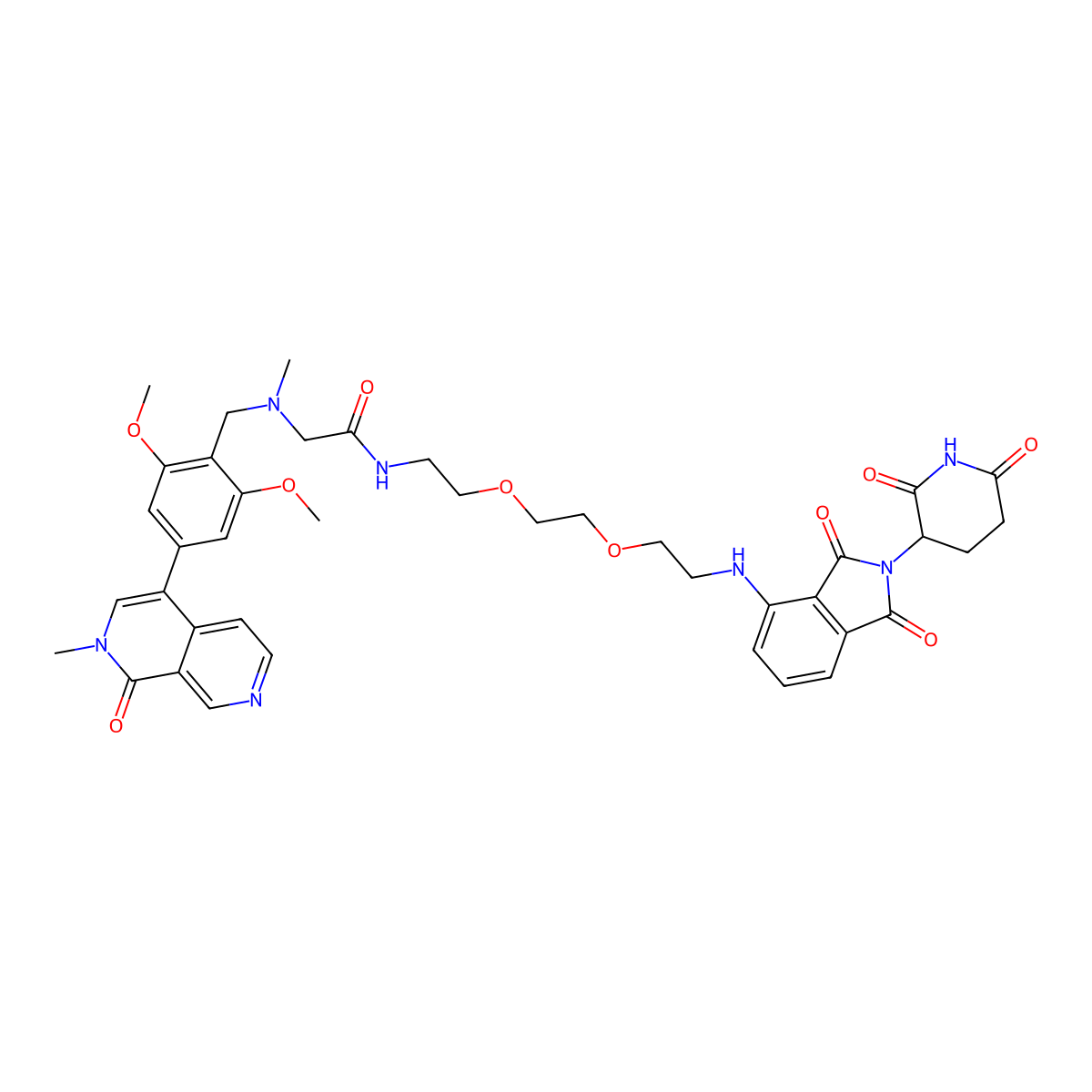 2-((2,6-Dimethoxy-4-(2-methyl-1-oxo-1,2-dihydro-2,7-naphthyridin-4-yl)benzyl)(methyl)amino)-N-(2-(2-(2-((2-(2,6-dioxopiperidin-3-yl)-1,3-dioxoisoindolin-4-yl)amino)ethoxy)ethoxy)ethyl)acetamide molecular structure, CAS 2170679-45-3