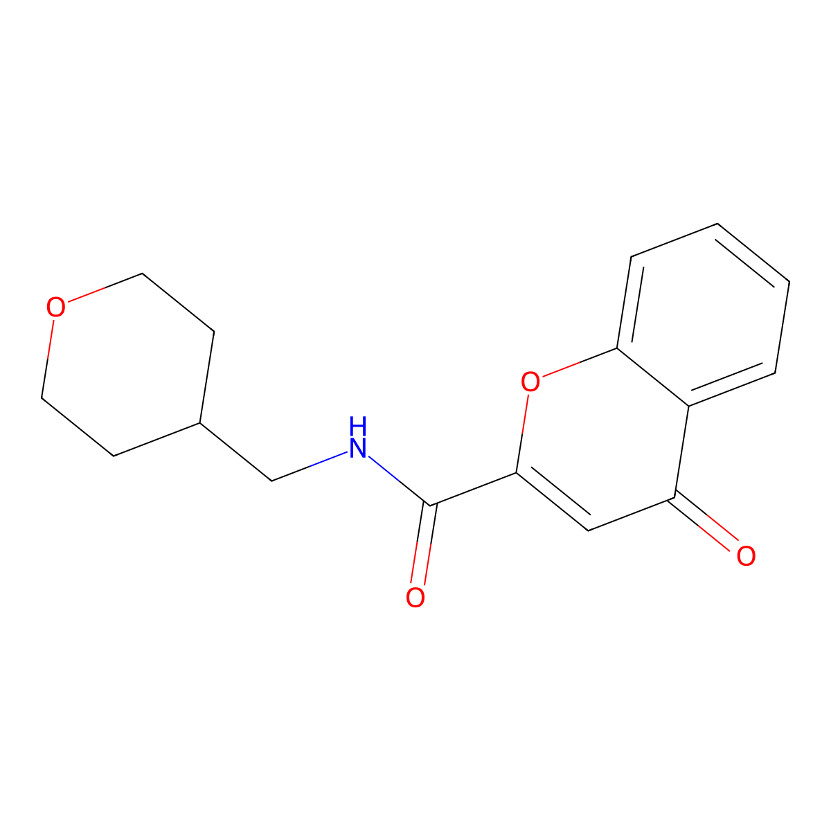 N-[(Oxan-4-yl)methyl]-4-oxo-4H-1-benzopyran-2-carboxamide molecular structure, CAS 2170696-49-6