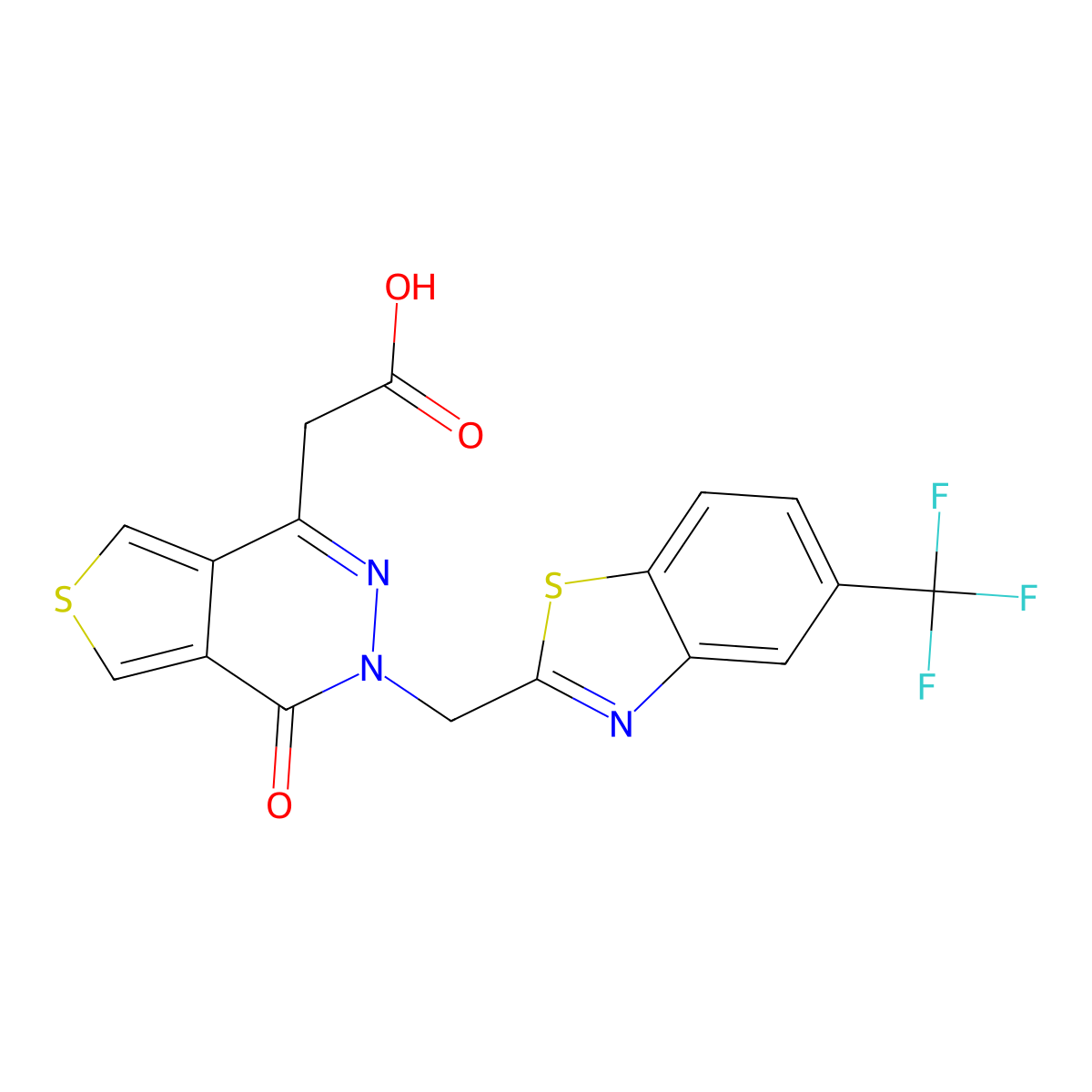 2-(4-Oxo-3-((5-(trifluoromethyl)-1,3-benzothiazol-2-yl)methyl)thieno(3,4-d)pyridazin-1-yl)acetic acid molecular structure, CAS 2170729-29-8