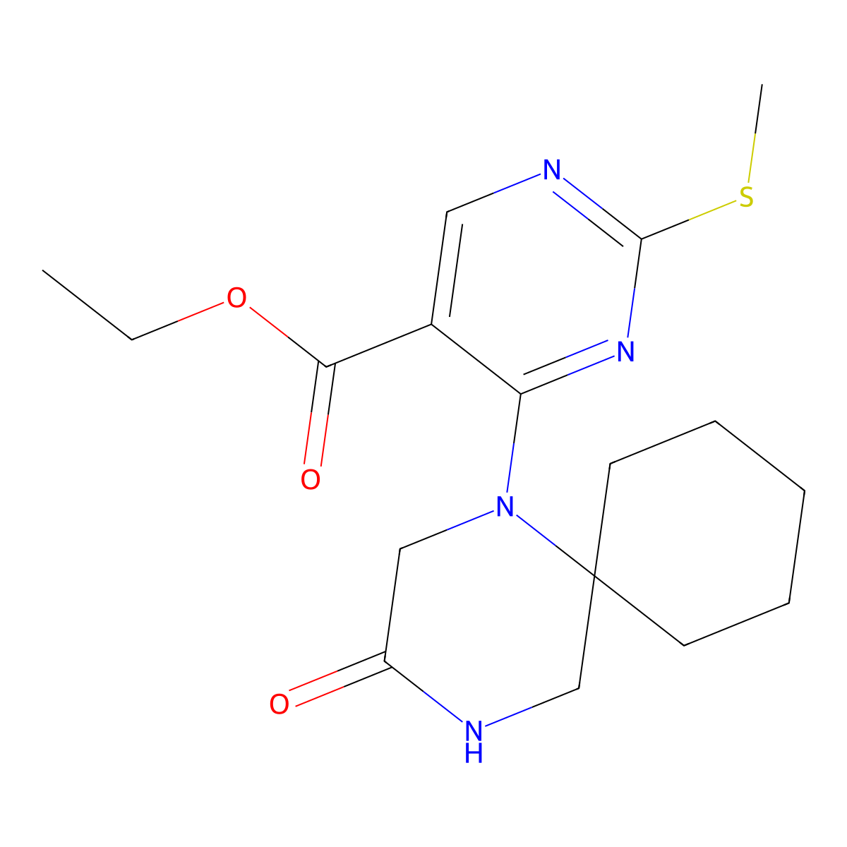 2-(methylthio)-4-(3-oxo-1,4-diazaspiro[5.5]undec-1-yl)-5-Pyrimidinecarboxylic acid ethyl ester molecular structure, CAS 2170746-95-7
