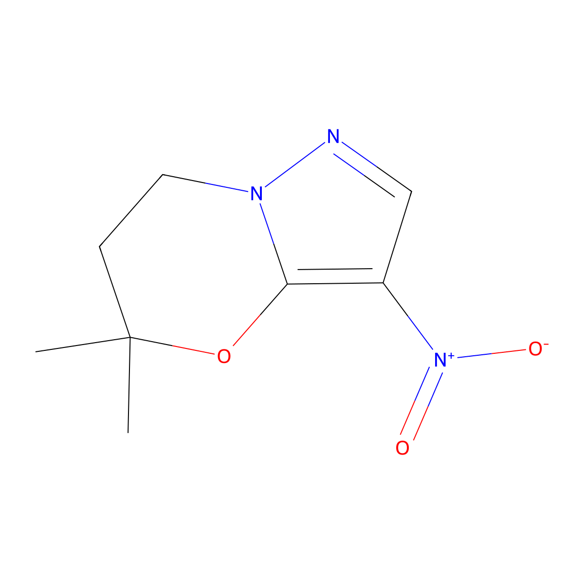 5,5-Dimethyl-3-nitro-6,7-dihydro-5H-pyrazolo[5,1-b][1,3]oxazine molecular structure, CAS 2170751-30-9