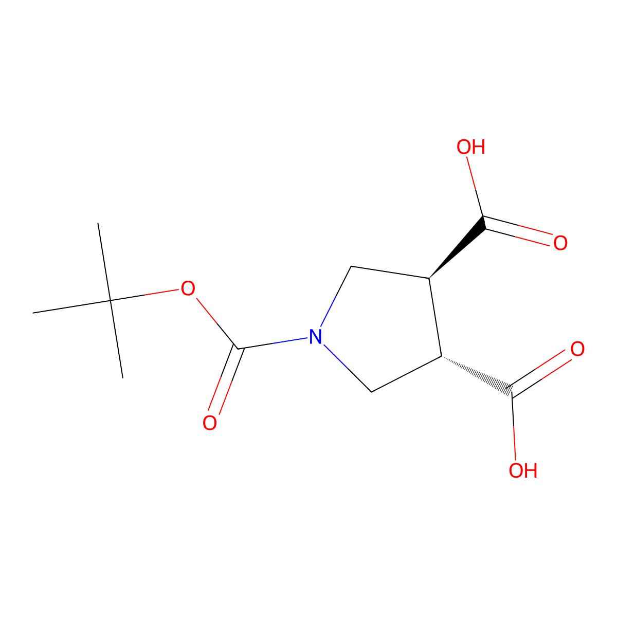 (3S,4S)-1-((tert-Butoxy)carbonyl)pyrrolidine-3,4-dicarboxylic acid molecular structure, CAS 2170869-18-6