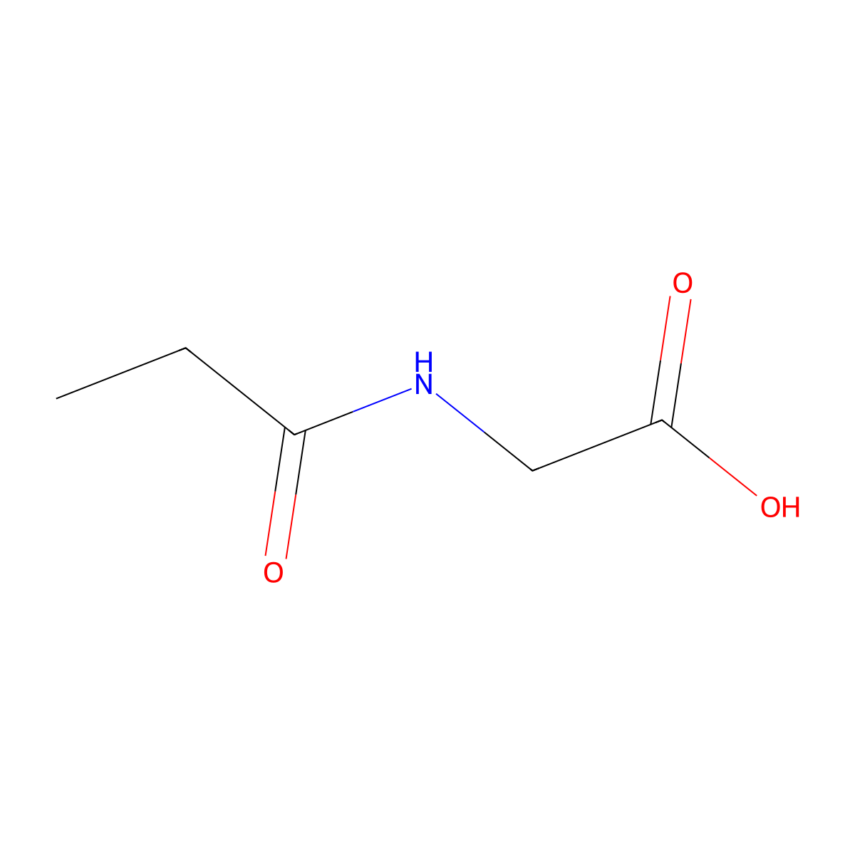 Propionylglycine molecular structure, CAS 21709-90-0