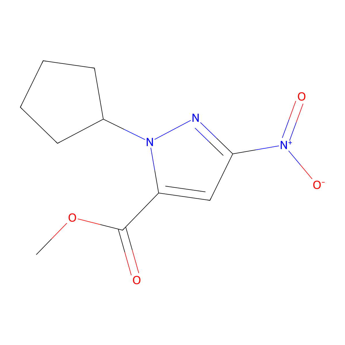 methyl 1-cyclopentyl-3-nitro-1H-pyrazole-5-carboxylate molecular structure, CAS 2170907-73-8