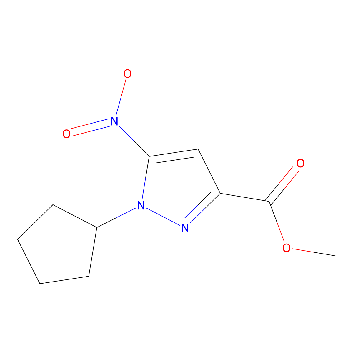 methyl 1-cyclopentyl-5-nitro-1H-pyrazole-3-carboxylate molecular structure, CAS 2170909-20-1