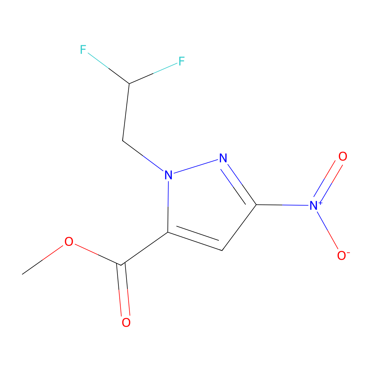 methyl 1-(2,2-difluoroethyl)-3-nitro-1H-pyrazole-5-carboxylate molecular structure, CAS 2170909-23-4