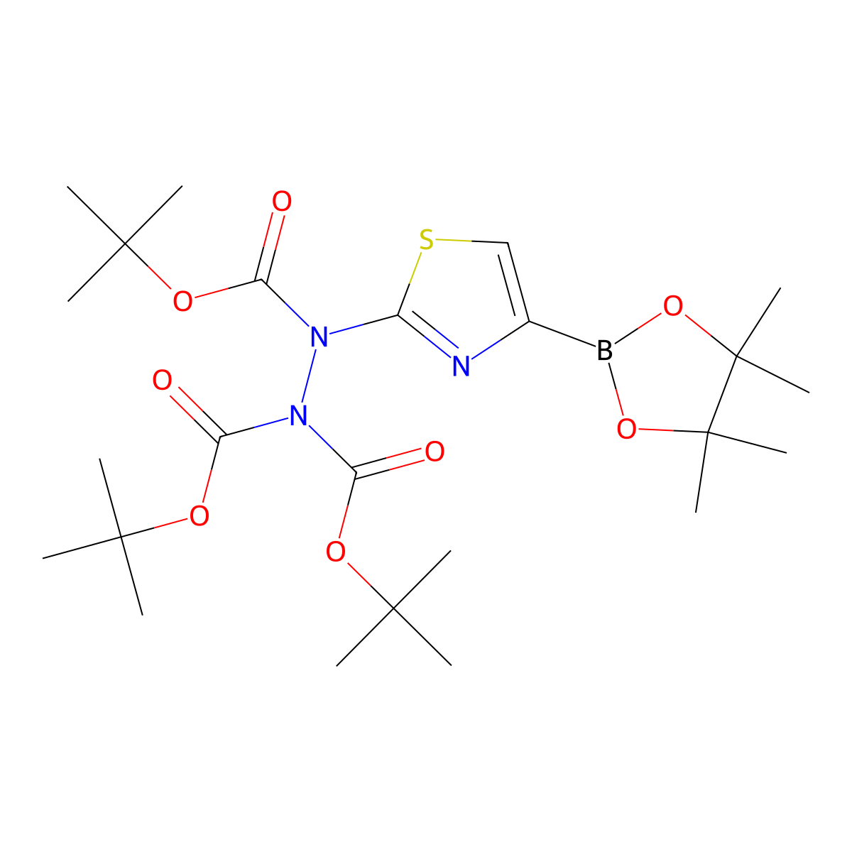 tri-tert-Butyl 2-(4-(4,4,5,5-tetramethyl-1,3,2-dioxaborolan-2-yl)thiazol-2-yl)hydrazine-1,1,2-tricarboxylate molecular structure, CAS 2170980-01-3