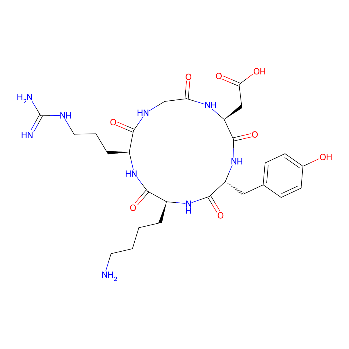 cyclo[Arg-Gly-Asp-D-Tyr-Lys] molecular structure, CAS 217099-14-4