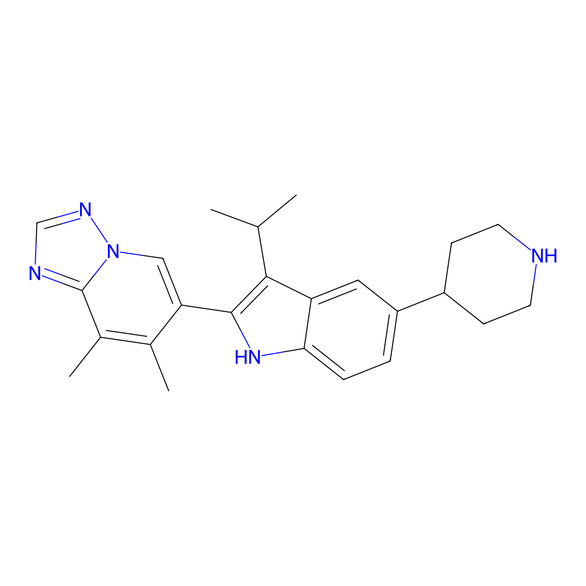 6-(3-Isopropyl-5-(piperidin-4-yl)-1H-indol-2-yl)-7,8-dimethyl-[1,2,4]triazolo[1,5-a]pyridine molecular structure, CAS 2171019-42-2
