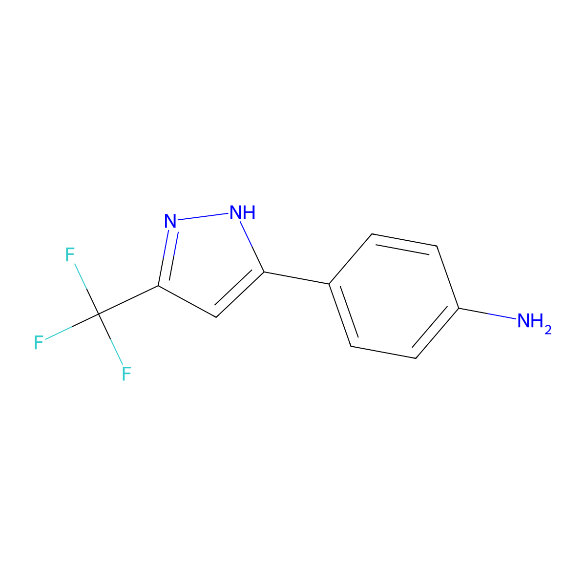 4-[3-(trifluoromethyl)-1H-pyrazol-5-yl]aniline molecular structure, CAS 2171036-83-0