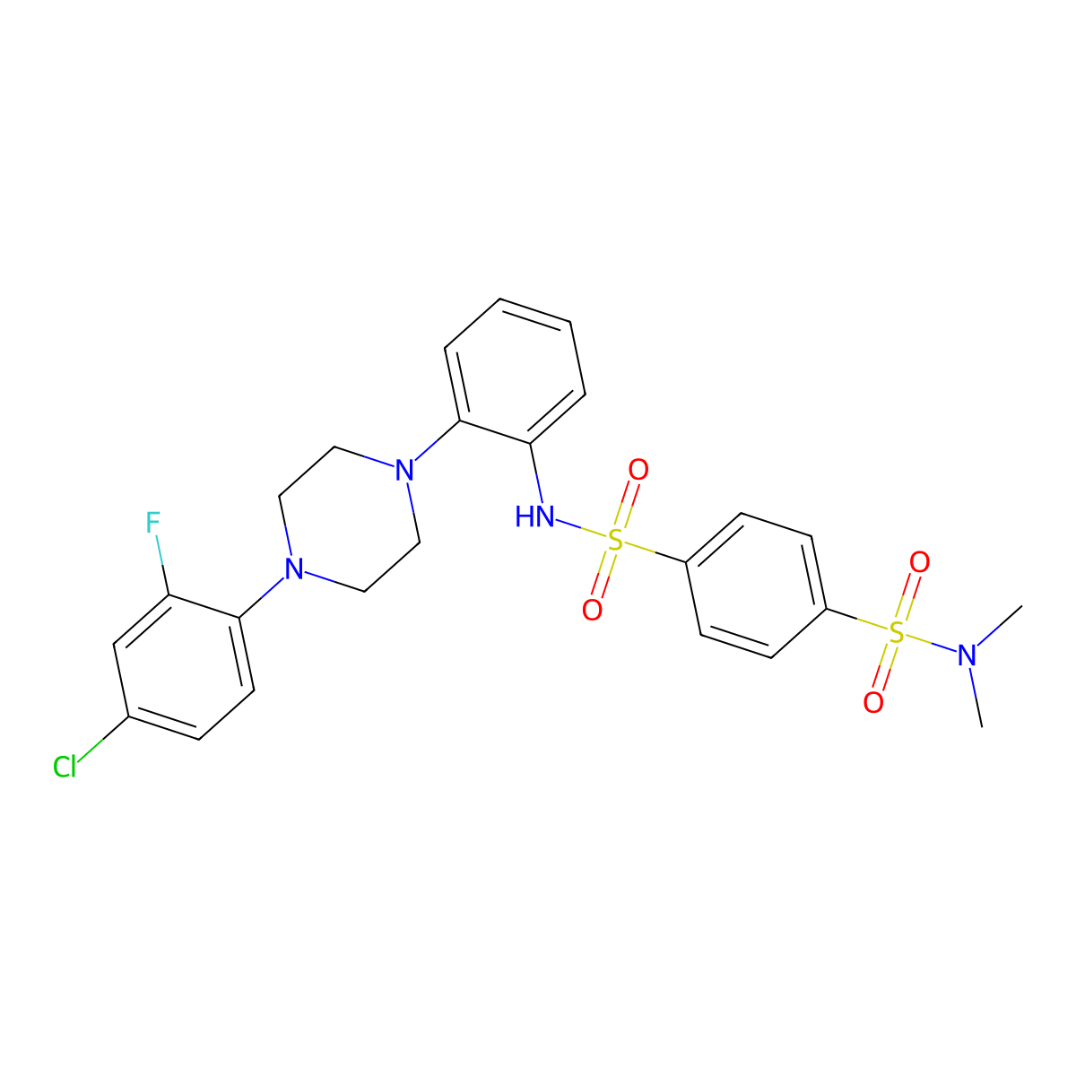 N1-(2-(4-(4-chloro-2-fluorophenyl)piperazin-1-yl)phenyl)-N4,N4-dimethylbenzene-1,4-disulfonamide molecular structure, CAS 2171065-77-1