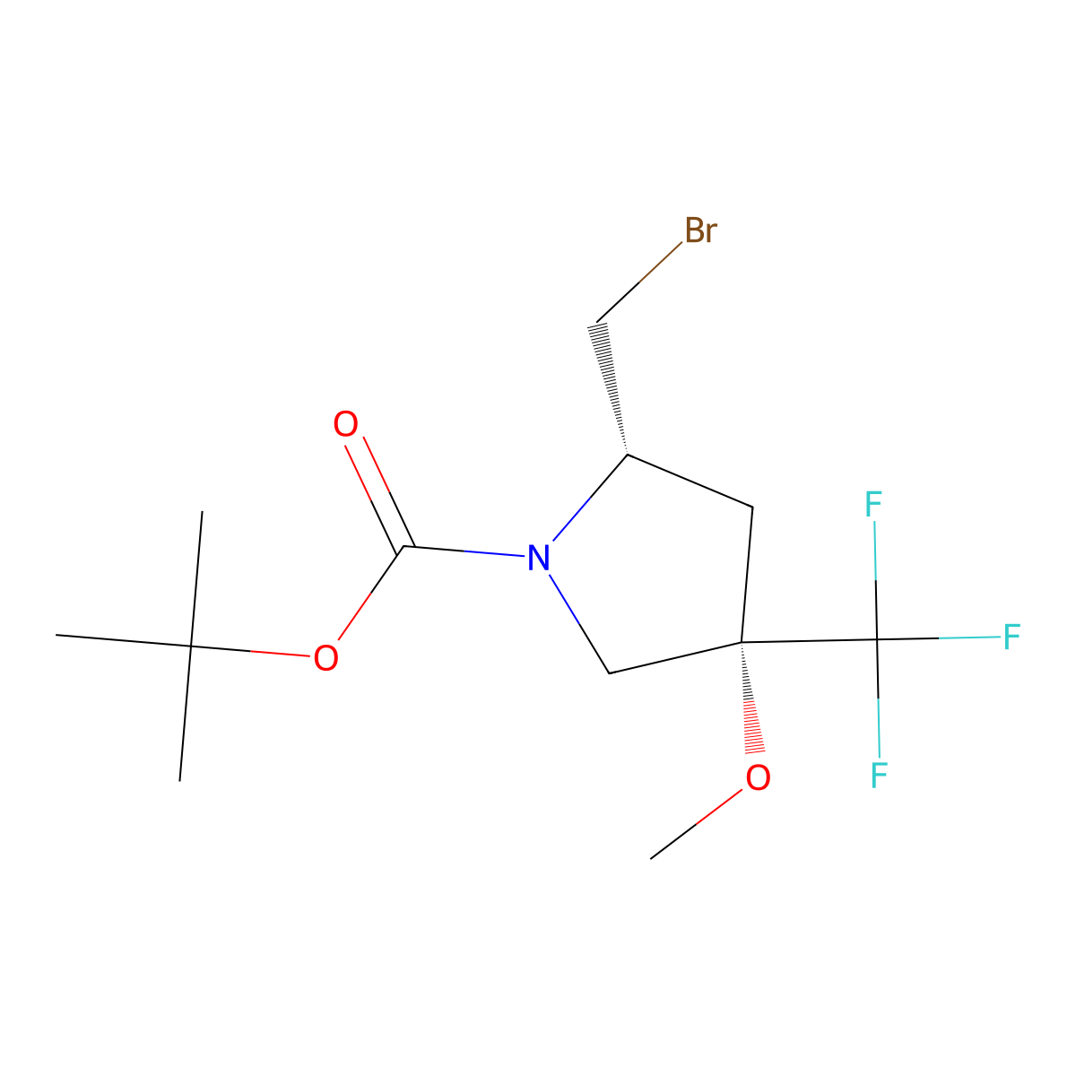 tert-butyl (2S,4S)-2-(bromomethyl)-4-methoxy-4-(trifluoromethyl)pyrrolidine-1-carboxylate molecular structure, CAS 2171173-31-0