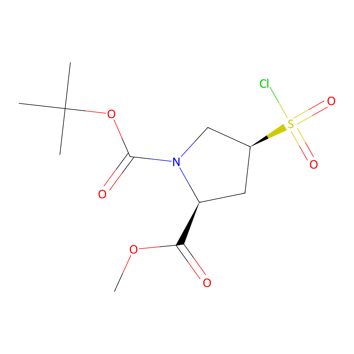 1-tert-butyl 2-methyl (2S,4S)-4-(chlorosulfonyl)pyrrolidine-1,2-dicarboxylate molecular structure, CAS 2171179-76-1