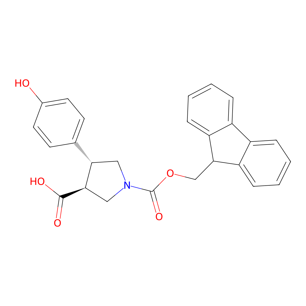 (3S,4R)-1-{[(9H-fluoren-9-yl)methoxy]carbonyl}-4-(4-hydroxyphenyl)pyrrolidine-3-carboxylic acid molecular structure, CAS 2171202-47-2