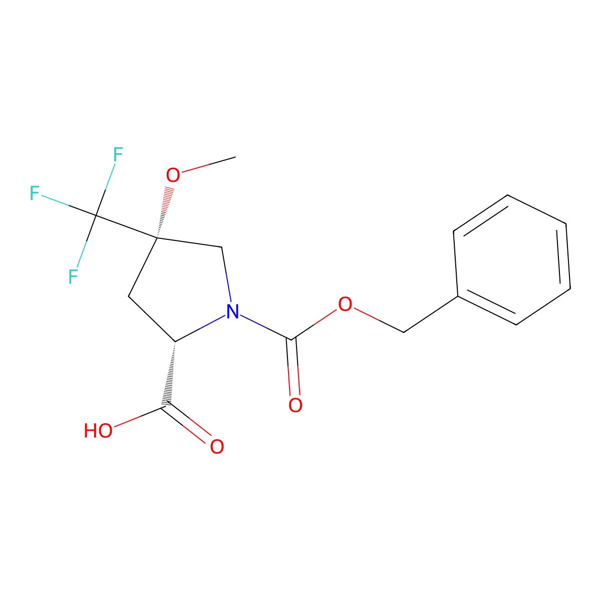(2S,4S)-1-[(benzyloxy)carbonyl]-4-methoxy-4-(trifluoromethyl)pyrrolidine-2-carboxylic acid molecular structure, CAS 2171231-56-2