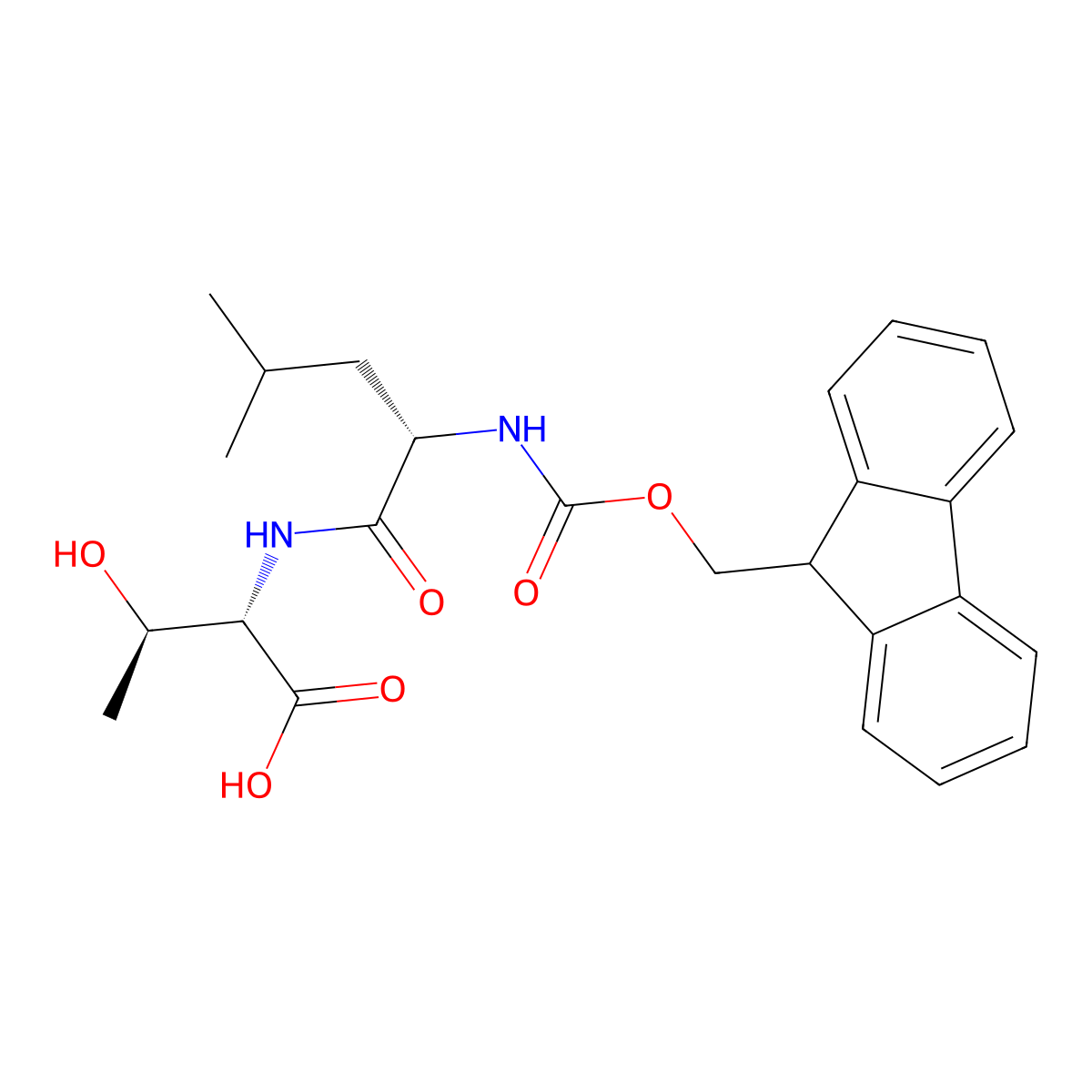 (2S,3R)-2-[(2S)-2-({[(9H-fluoren-9-yl)methoxy]carbonyl}amino)-4-methylpentanamido]-3-hydroxybutanoic acid molecular structure, CAS 2171260-14-1