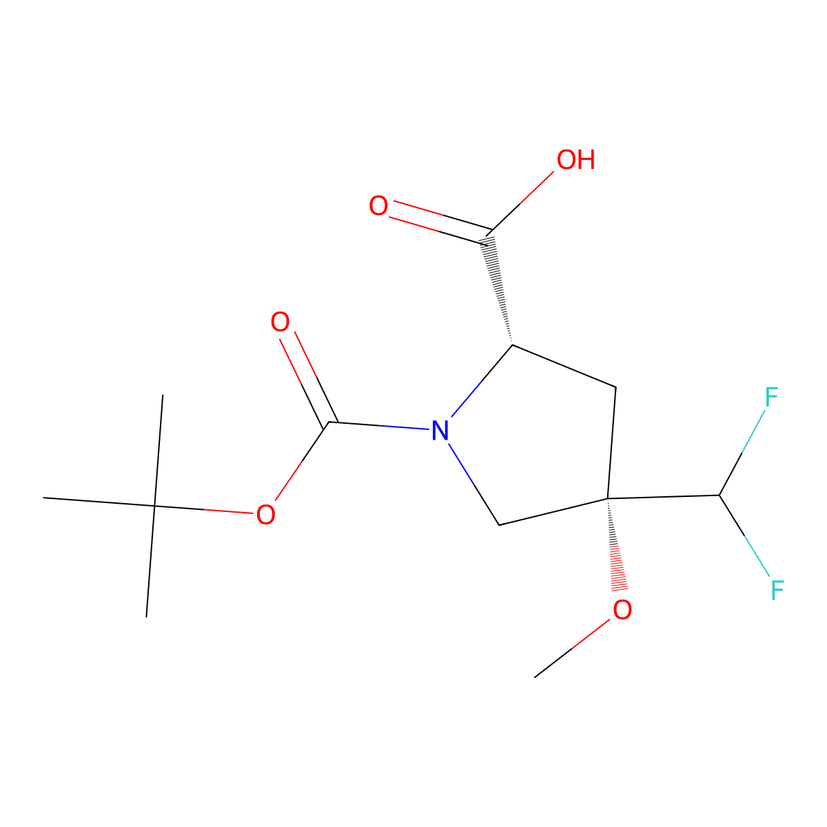 (2S,4S)-1-[(tert-butoxy)carbonyl]-4-(difluoromethyl)-4-methoxypyrrolidine-2-carboxylic acid molecular structure, CAS 2171278-79-6