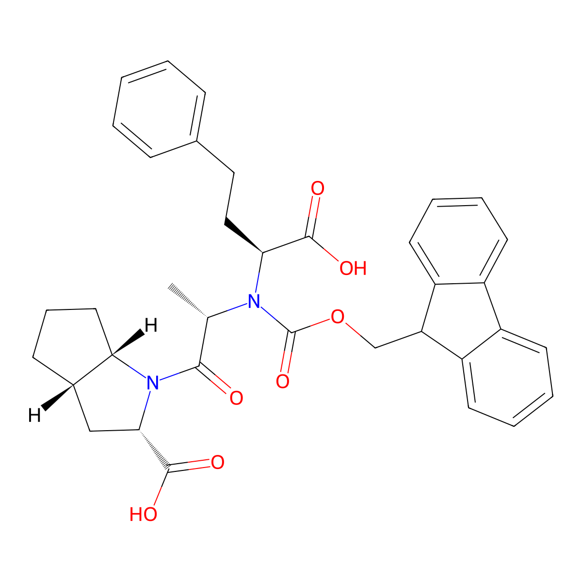 (2S,3aS,6aS)-1-[(2S)-2-{[(1S)-1-carboxy-3-phenylpropyl]({[(9H-fluoren-9-yl)methoxy]carbonyl})amino}propanoyl]-octahydrocyclopenta[b]pyrrole-2-carboxylic acid molecular structure, CAS 2171281-30-2