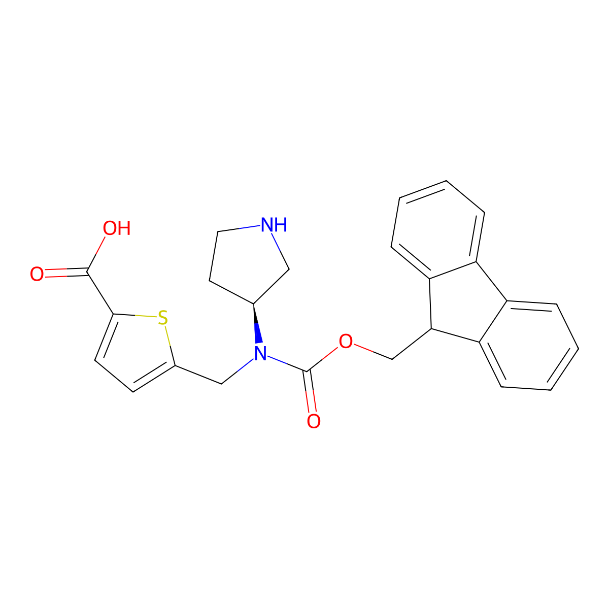 5-[({[(9H-fluoren-9-yl)methoxy]carbonyl}[(3S)-pyrrolidin-3-yl]amino)methyl]thiophene-2-carboxylic acid molecular structure, CAS 2171281-48-2