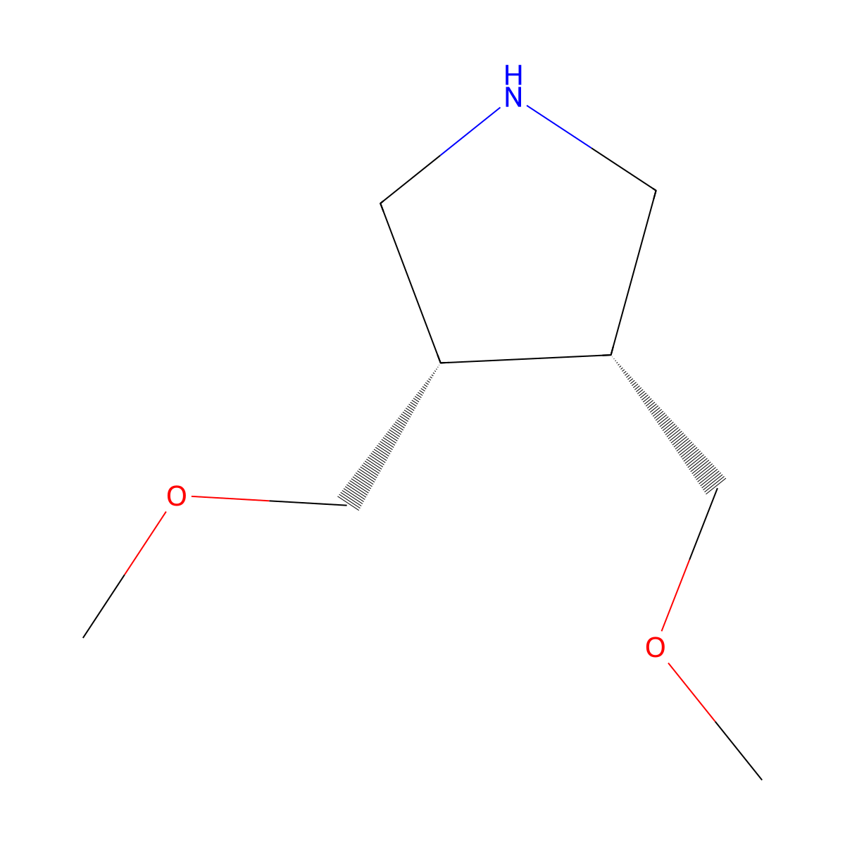 (3R,4S)-3,4-Bis(methoxymethyl)pyrrolidine molecular structure, CAS 2171283-89-7