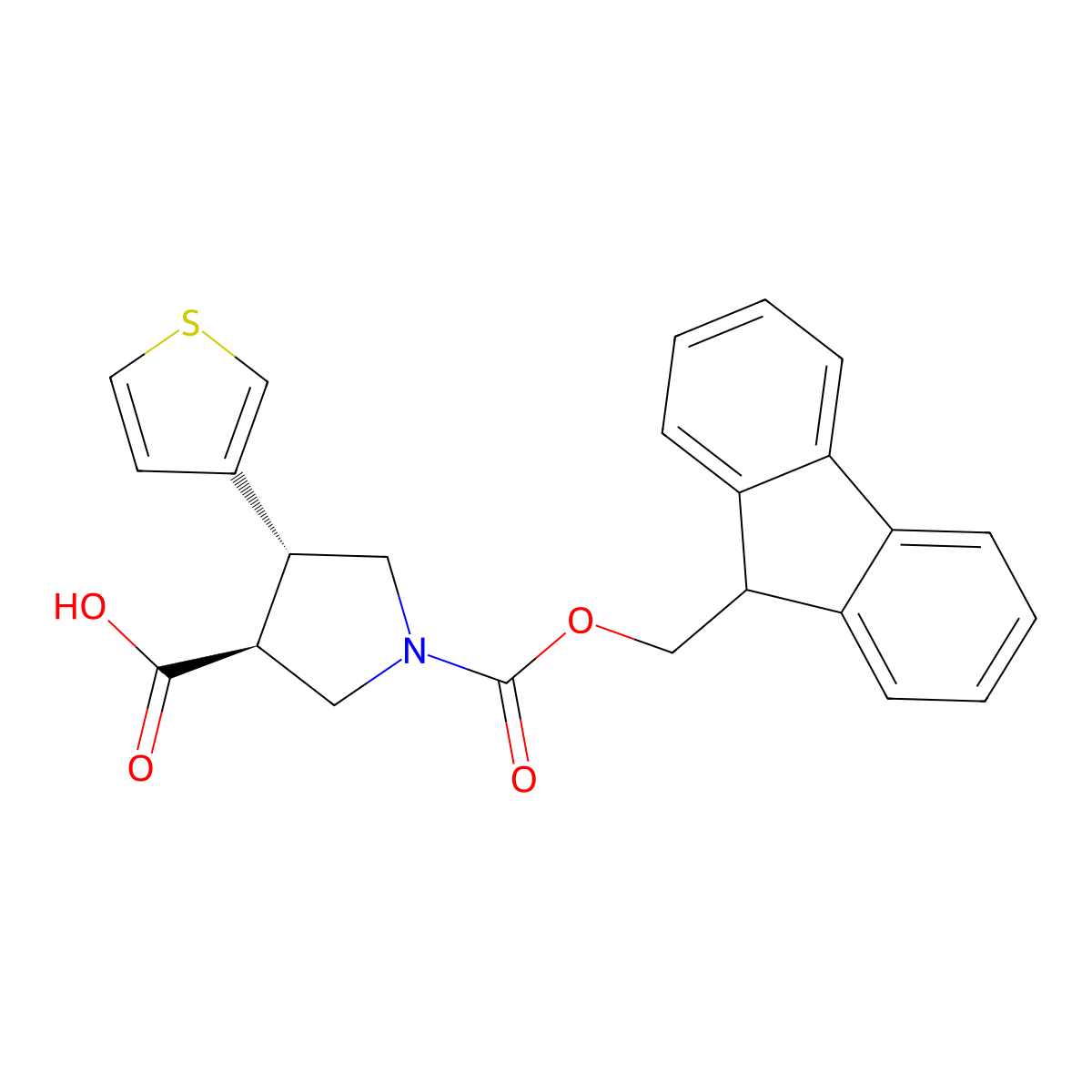 (3S,4R)-1-{[(9H-fluoren-9-yl)methoxy]carbonyl}-4-(thiophen-3-yl)pyrrolidine-3-carboxylic acid molecular structure, CAS 2171290-80-3