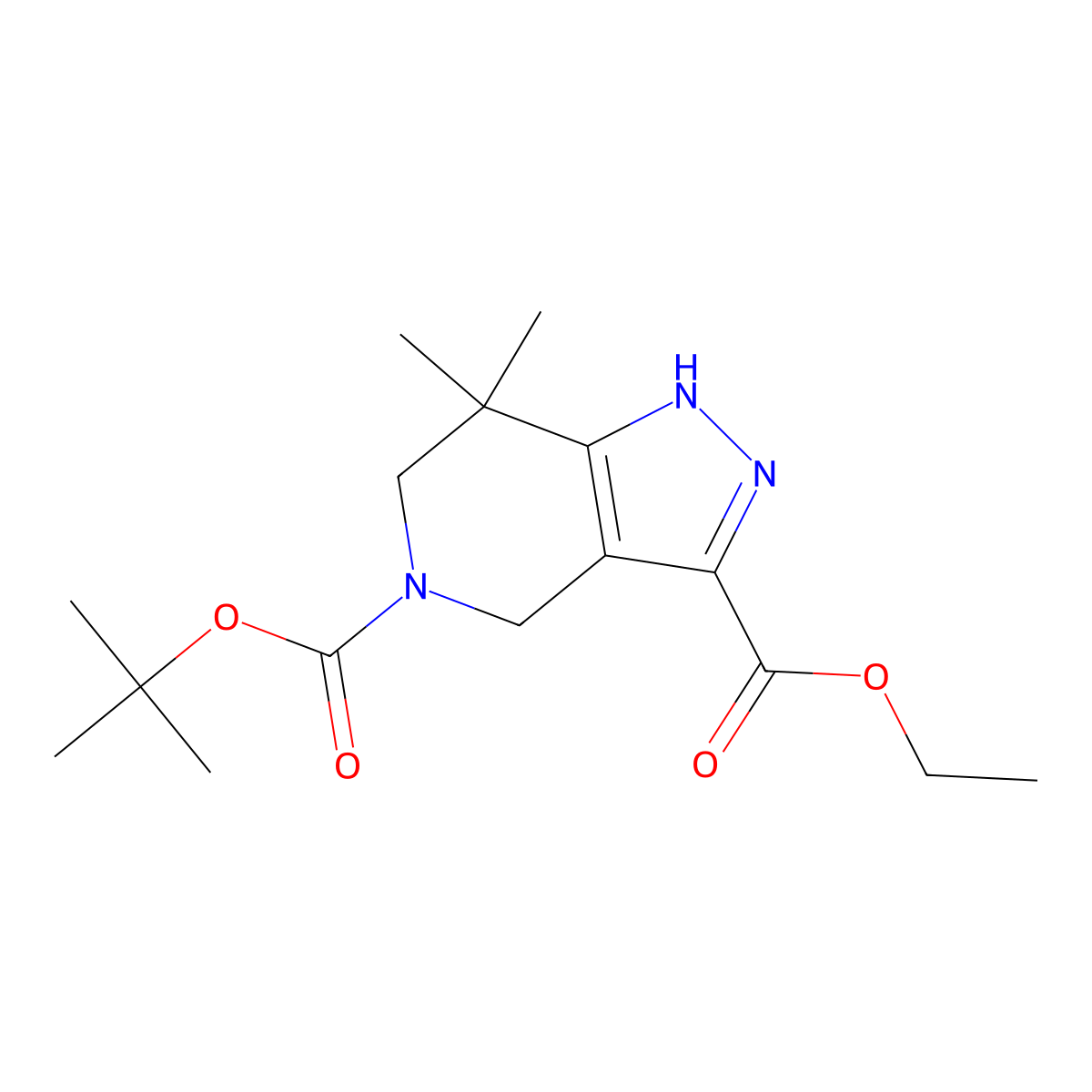 5-Tert-butyl 3-ethyl 7,7-dimethyl-1H,4H,5H,6H,7H-pyrazolo[4,3-C]pyridine-3,5-dicarboxylate molecular structure, CAS 2171295-99-9