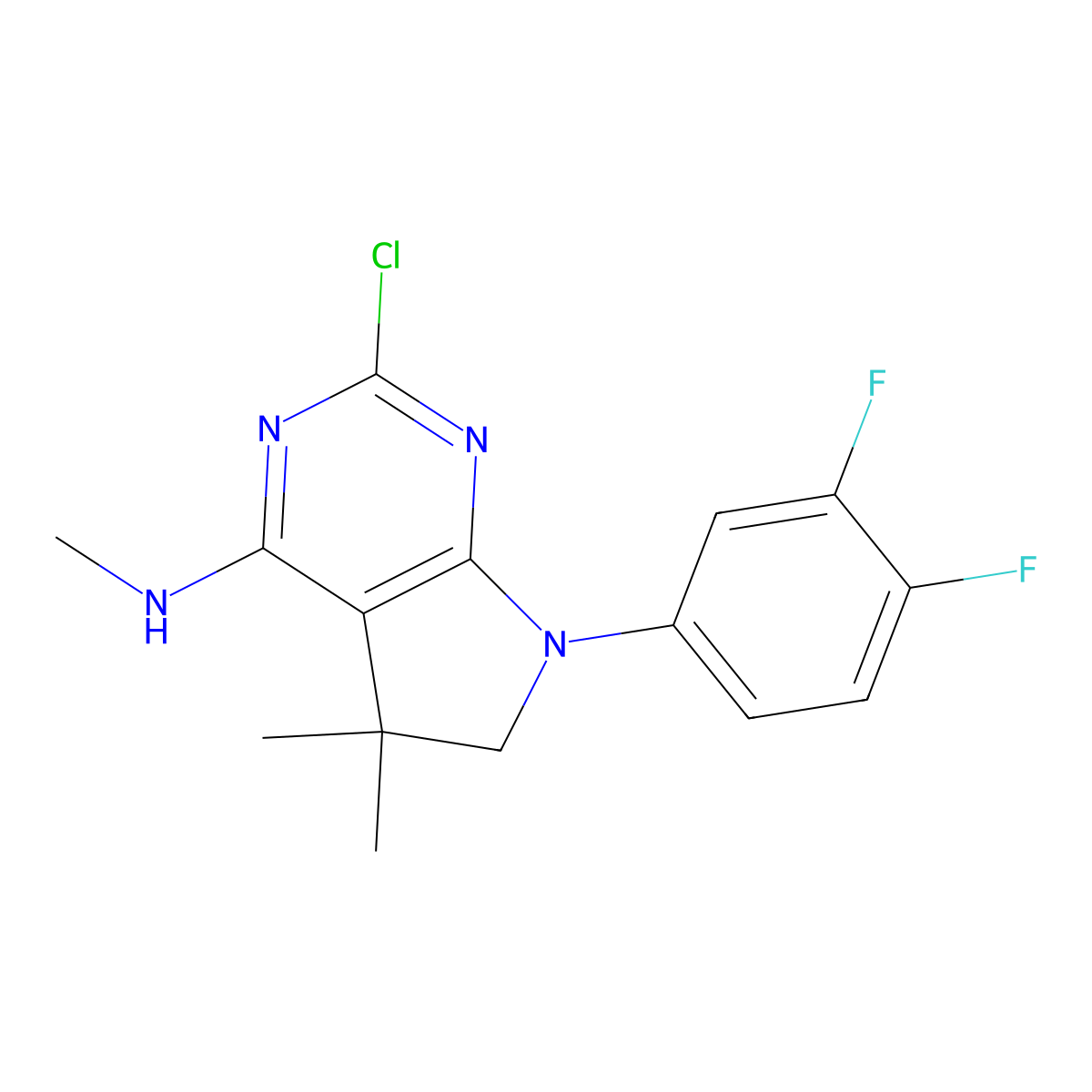 2-Chloro-7-(3,4-difluorophenyl)-N,5,5-trimethyl-6,7-dihydro-5H-pyrrolo[2,3-d]pyrimidin-4-amine molecular structure, CAS 2171305-29-4
