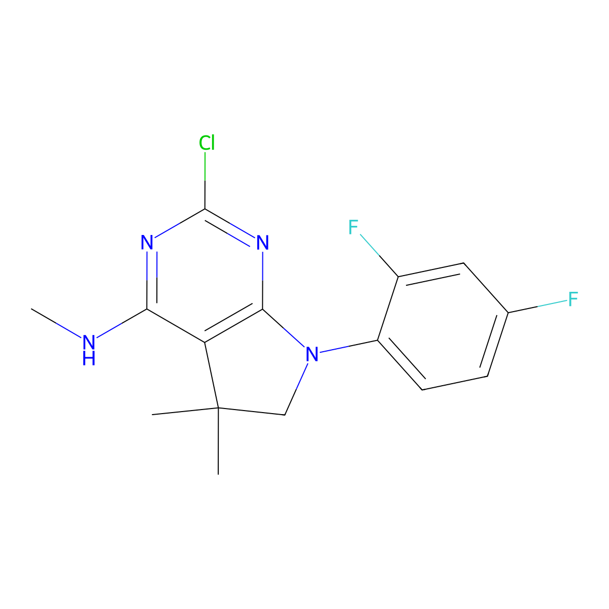 2-Chloro-7-(2,4-difluorophenyl)-N,5,5-trimethyl-6,7-dihydro-5H-pyrrolo[2,3-d]pyrimidin-4-amine molecular structure, CAS 2171305-33-0